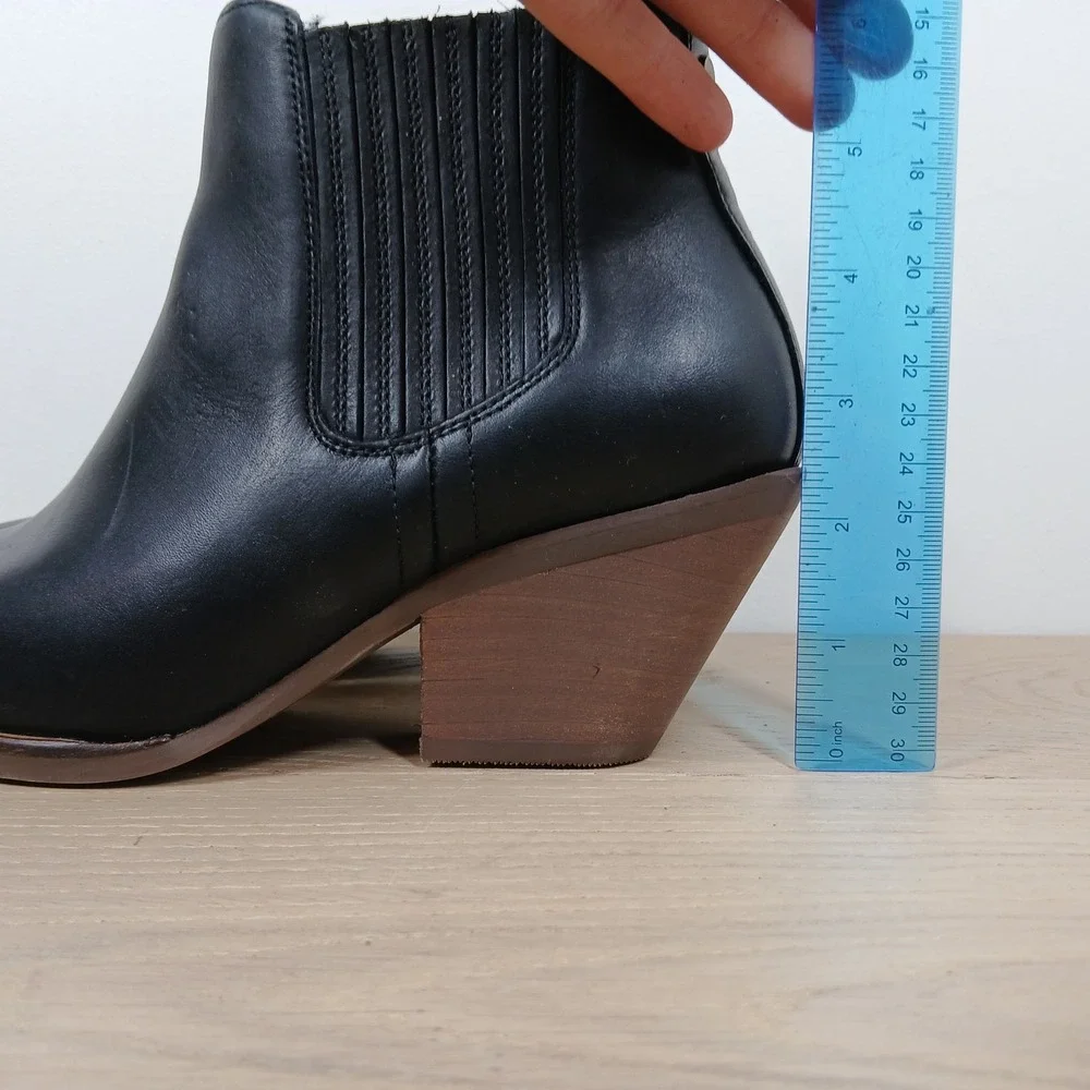 Patina Ankle Boots Women 6 Black Leather Pointed Toe Western Chelsea Block Heel